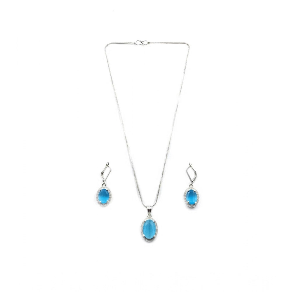 Generic Women's Brass Silver Plated Pendant Set (Blue)