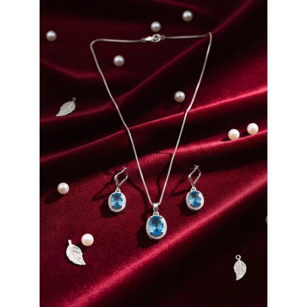 Generic Women's Brass Silver Plated Pendant Set (Blue)