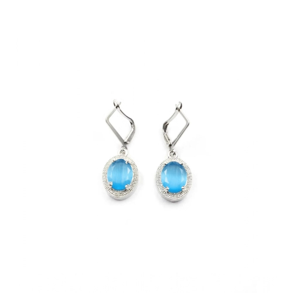 Generic Women's Brass Silver Plated Pendant Set (Blue)
