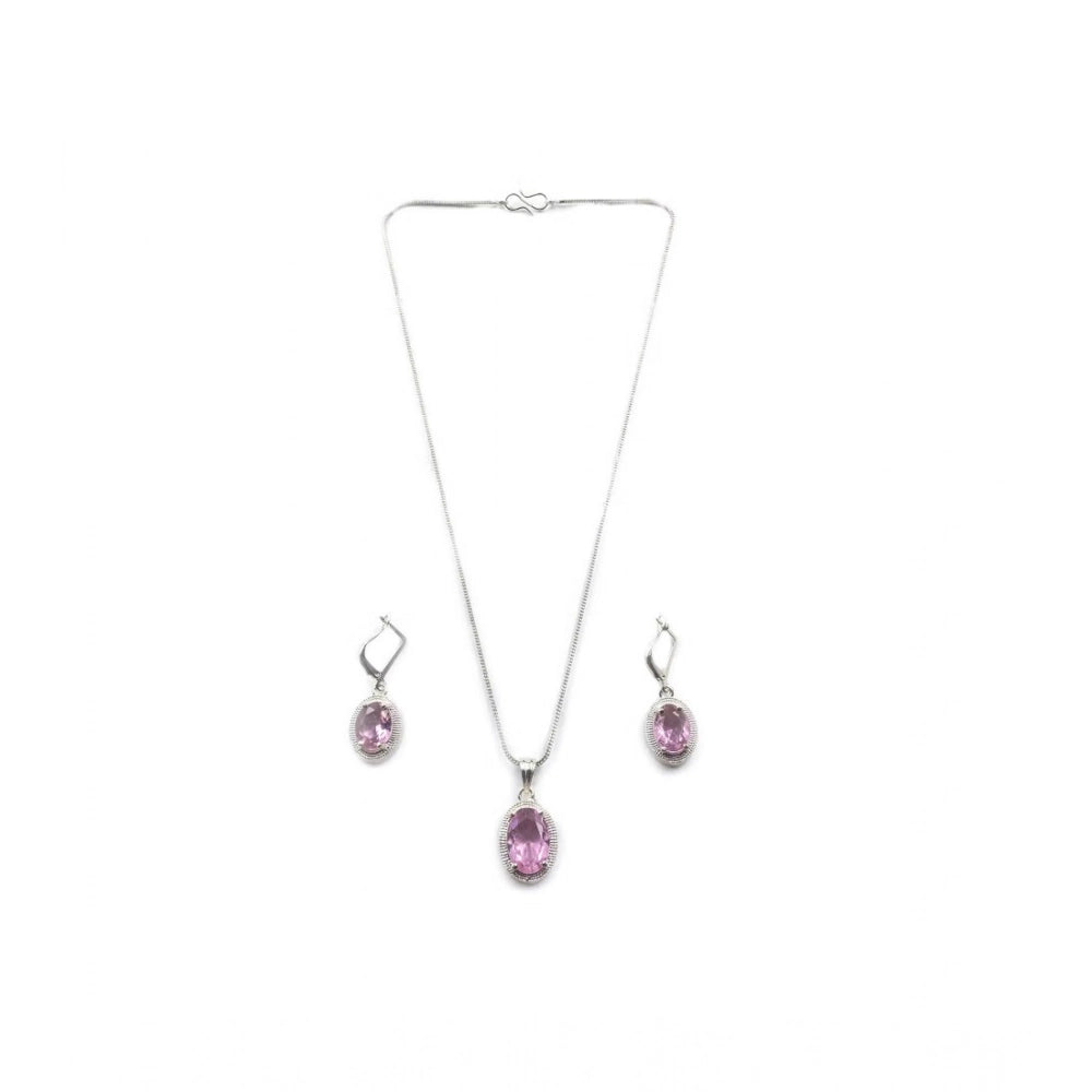 Generic Women's Brass Silver Plated Pendant Set (Pink)