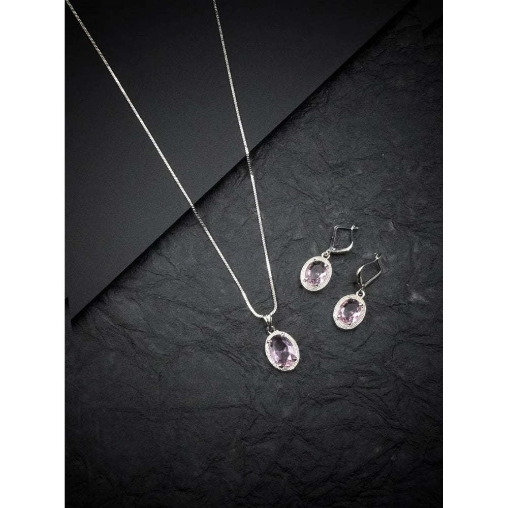 Generic Women's Brass Silver Plated Pendant Set (Pink)