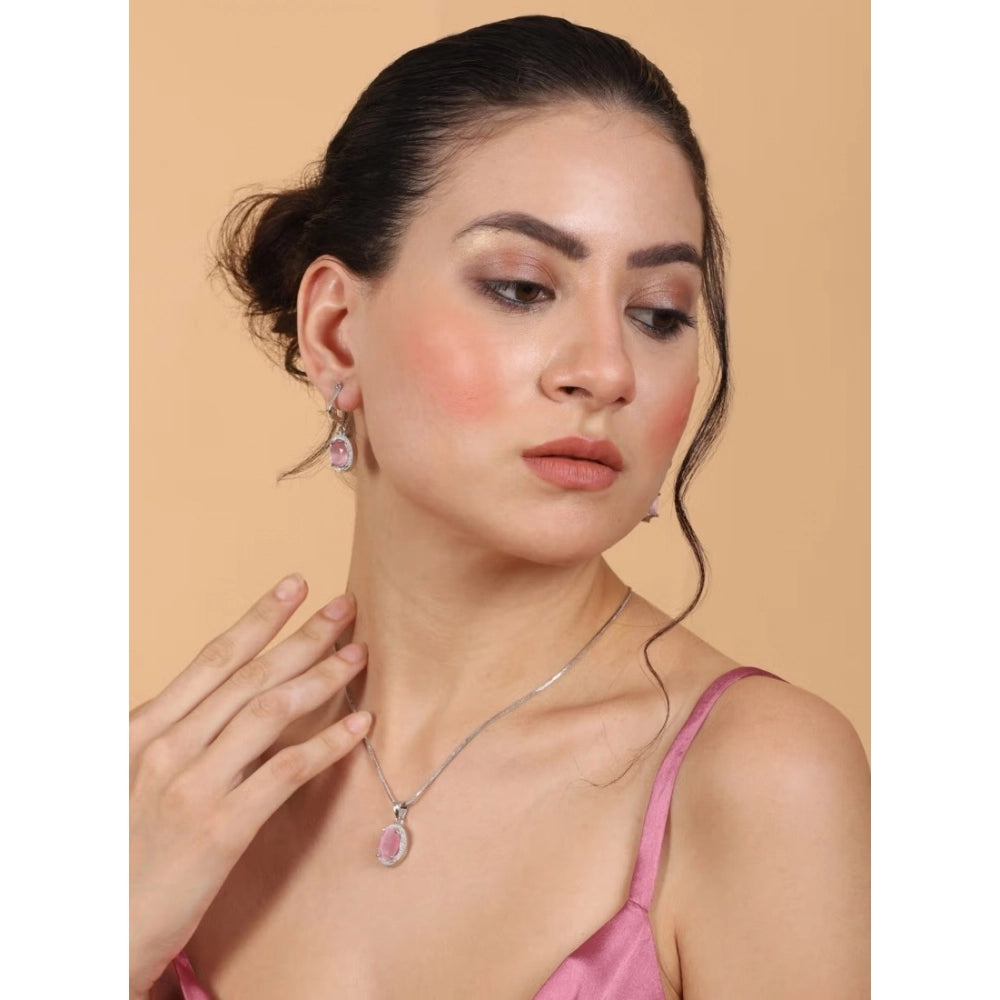 Generic Women's Brass Silver Plated Pendant Set (Pink)