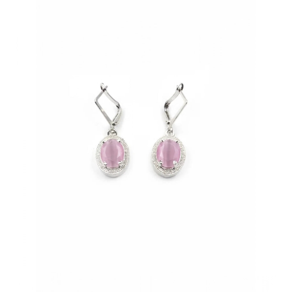 Generic Women's Brass Silver Plated Pendant Set (Pink)
