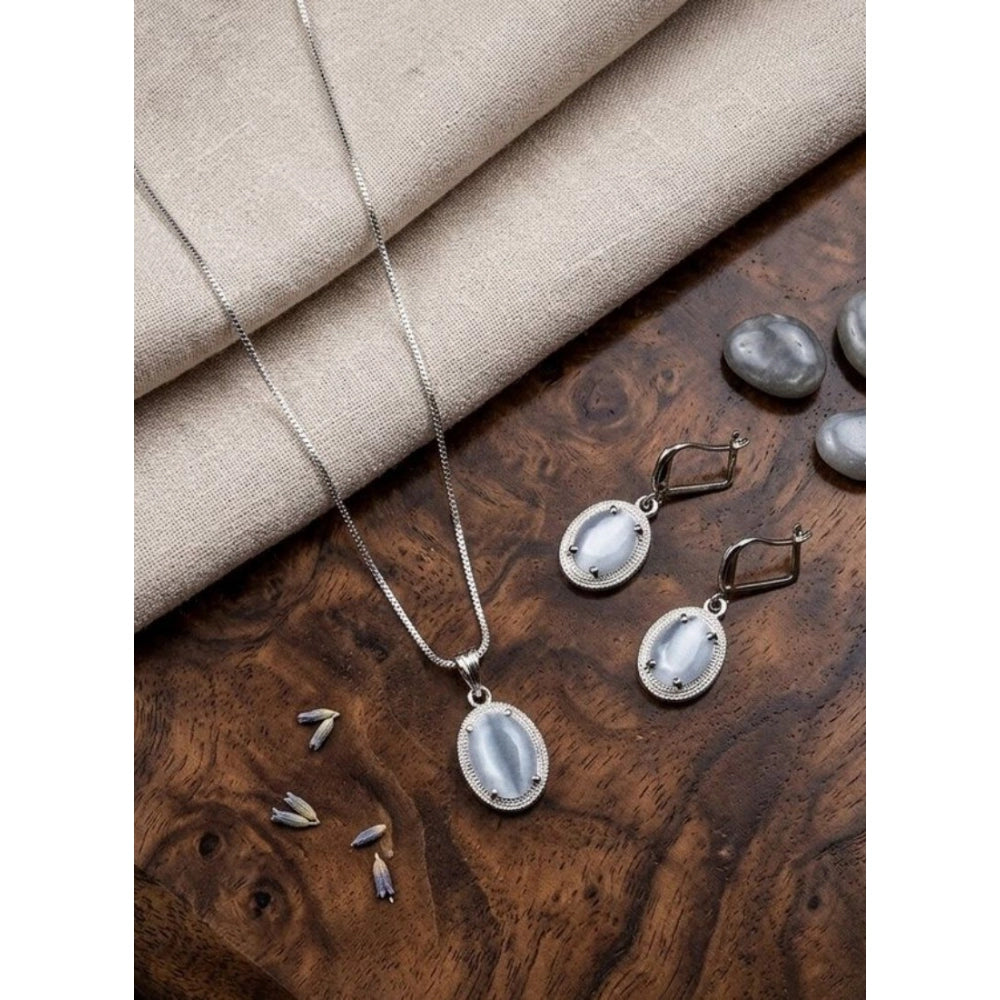 Generic Women's Brass Silver Plated Pendant Set (Grey)