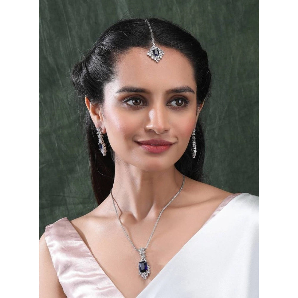 Generic Women's Brass Silver Plated Pendant Set (Blue)