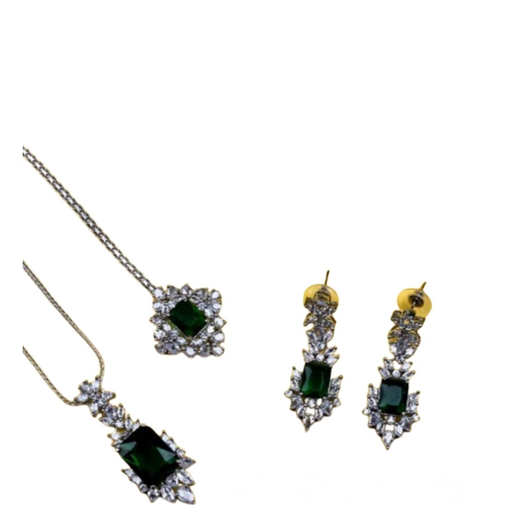 Generic Women's Brass Silver Plated Pendant Set (Green)