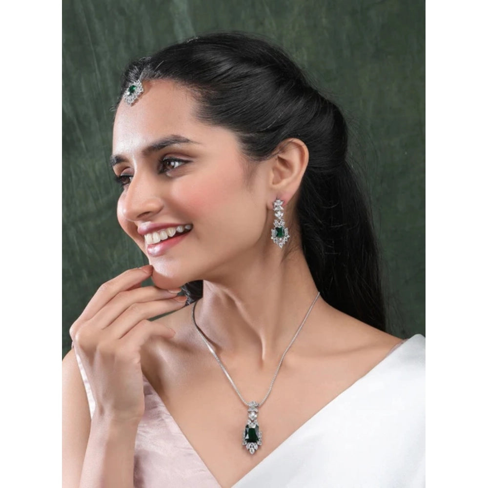 Generic Women's Brass Silver Plated Pendant Set (Green)