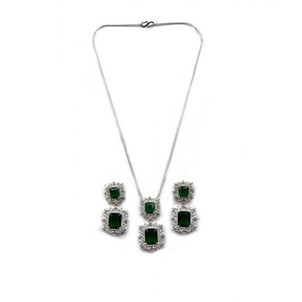 Generic Women's Brass Silver Plated Pendant Set (Green)