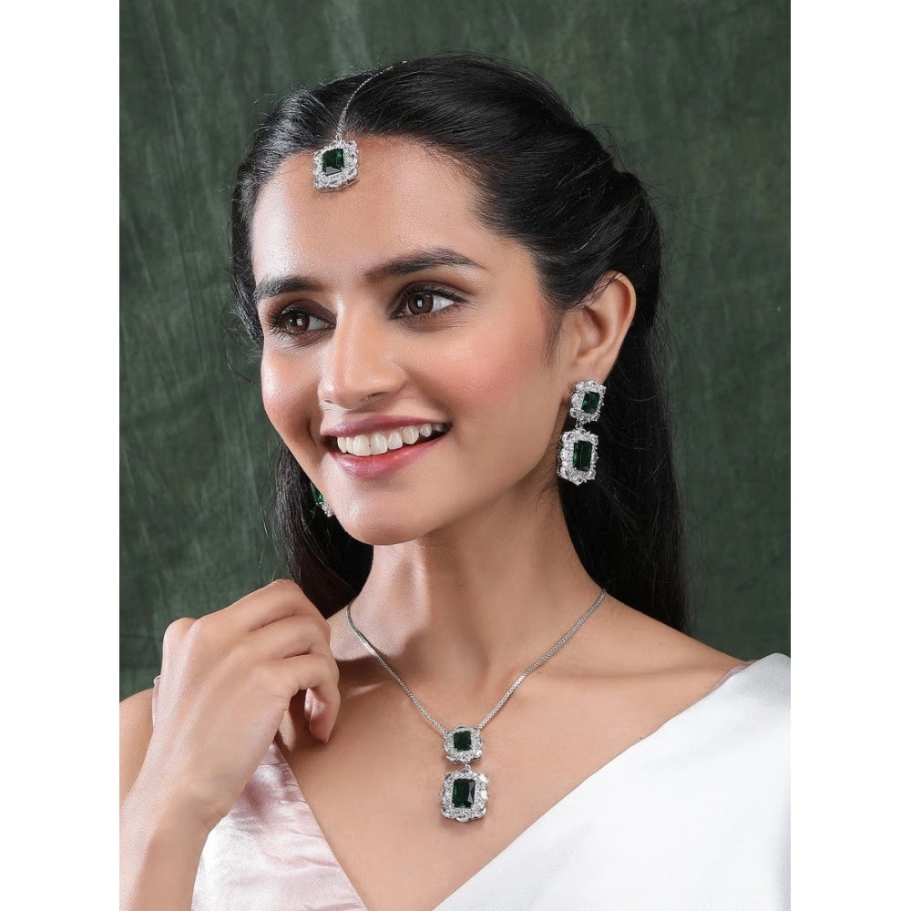 Generic Women's Brass Silver Plated Pendant Set (Green)