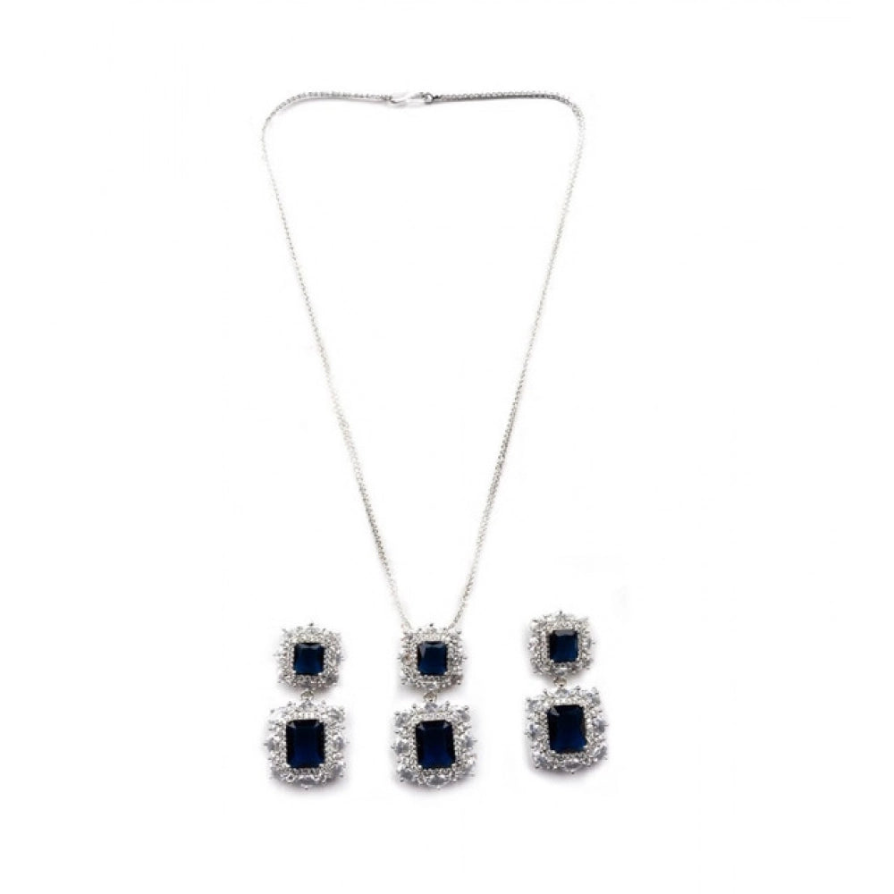 Generic Women's Brass Silver Plated Pendant Set (Blue)