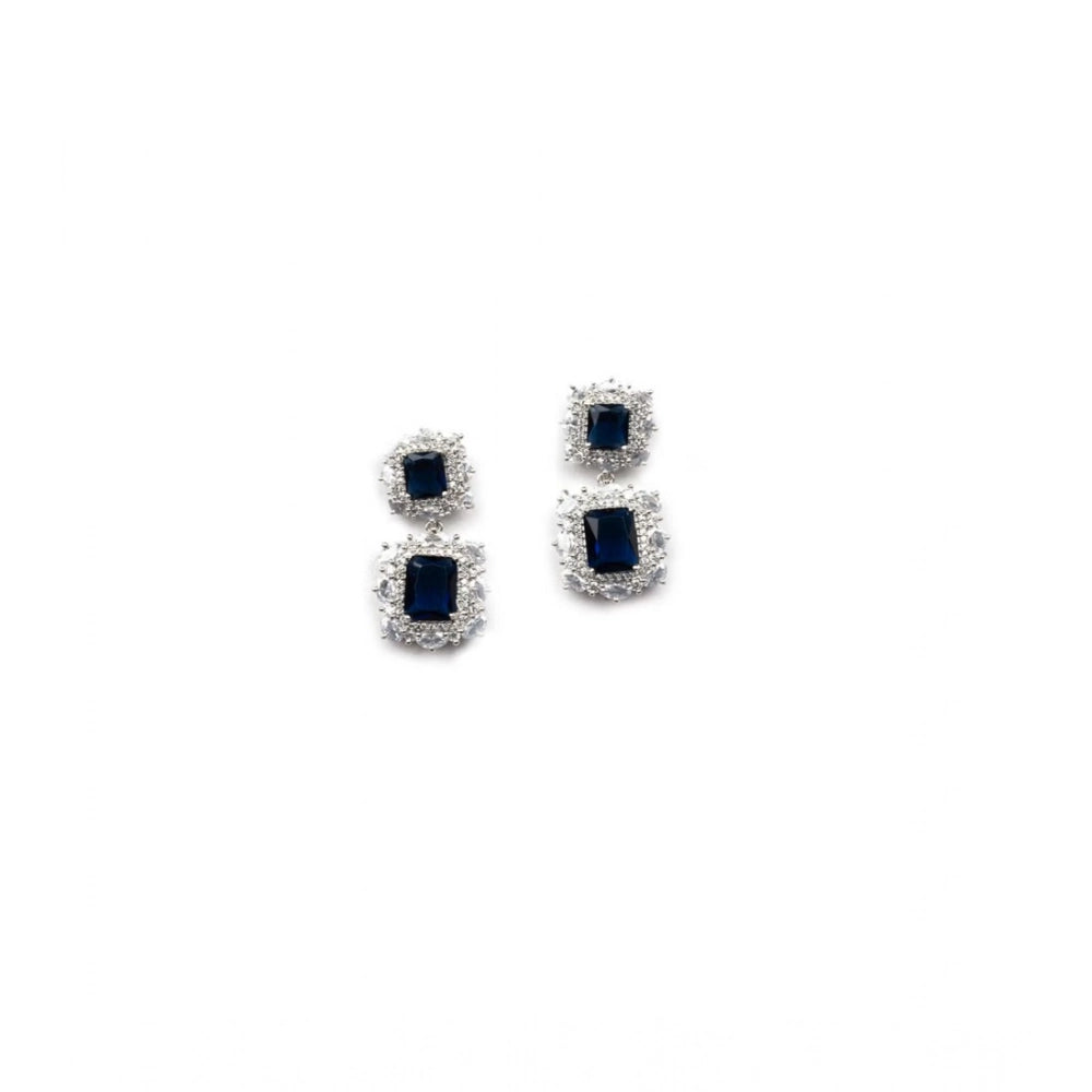 Generic Women's Brass Silver Plated Pendant Set (Blue)