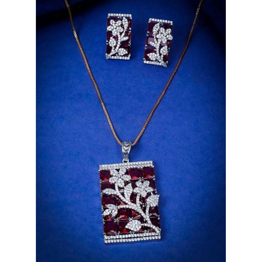 Generic Women's Brass Silver Plated Pendant Set (Red)