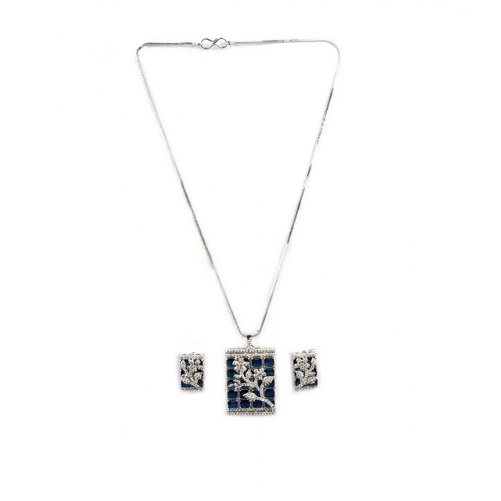 Generic Women's Brass Silver Plated Pendant Set (Blue)