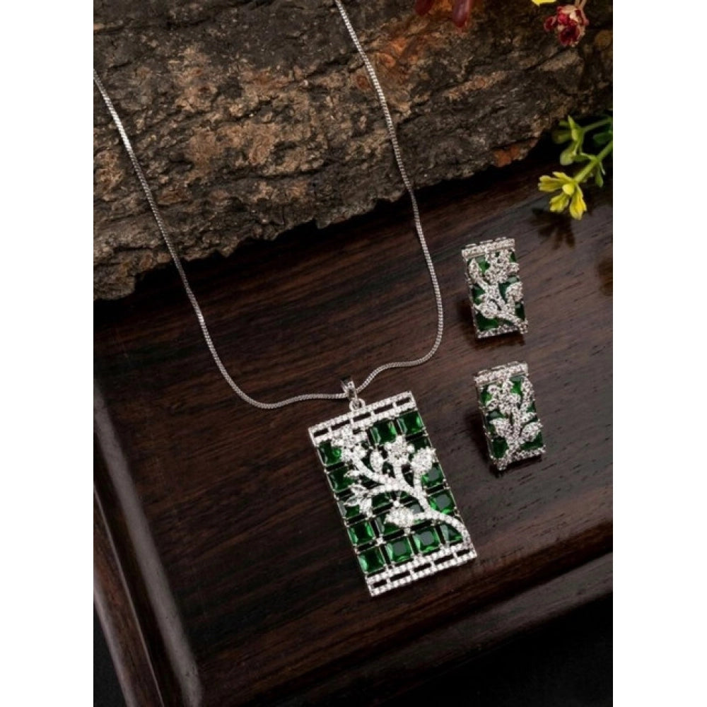 Generic Women's Brass Silver Plated Pendant Set (Green)