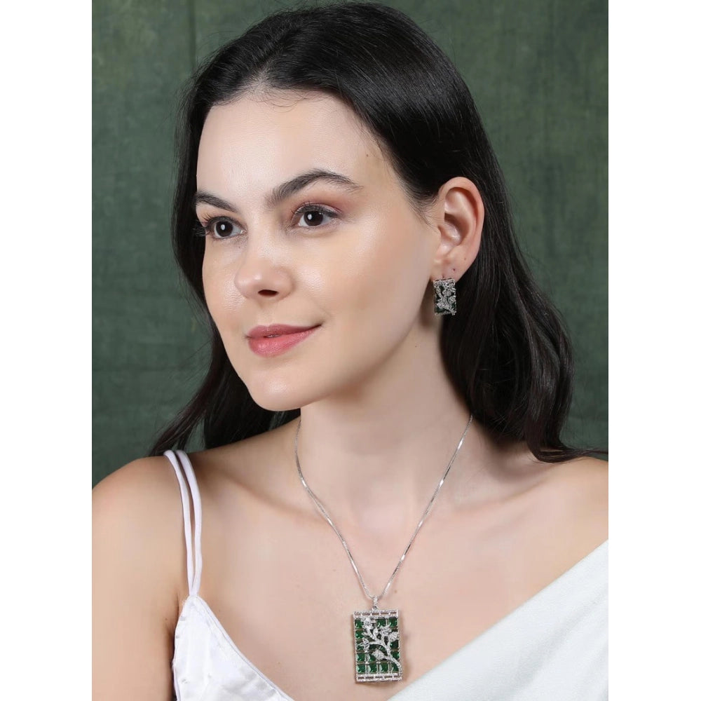 Generic Women's Brass Silver Plated Pendant Set (Green)