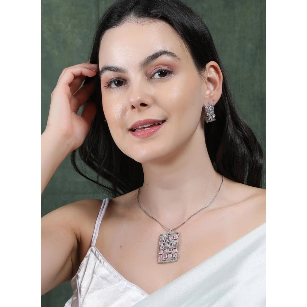 Generic Women's Brass Silver Plated Pendant Set (Pink)