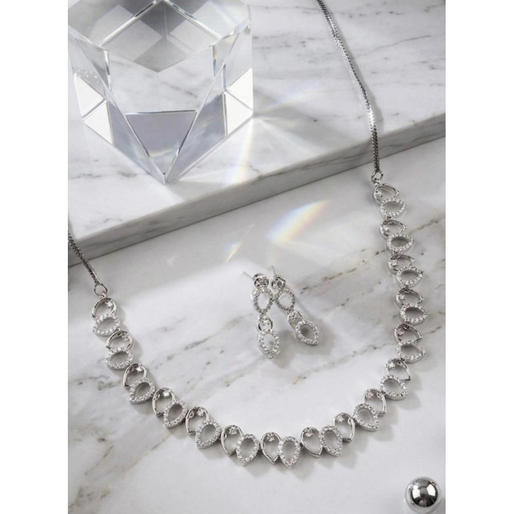 Generic Women's Brass Silver Plated Necklace set (Silver)