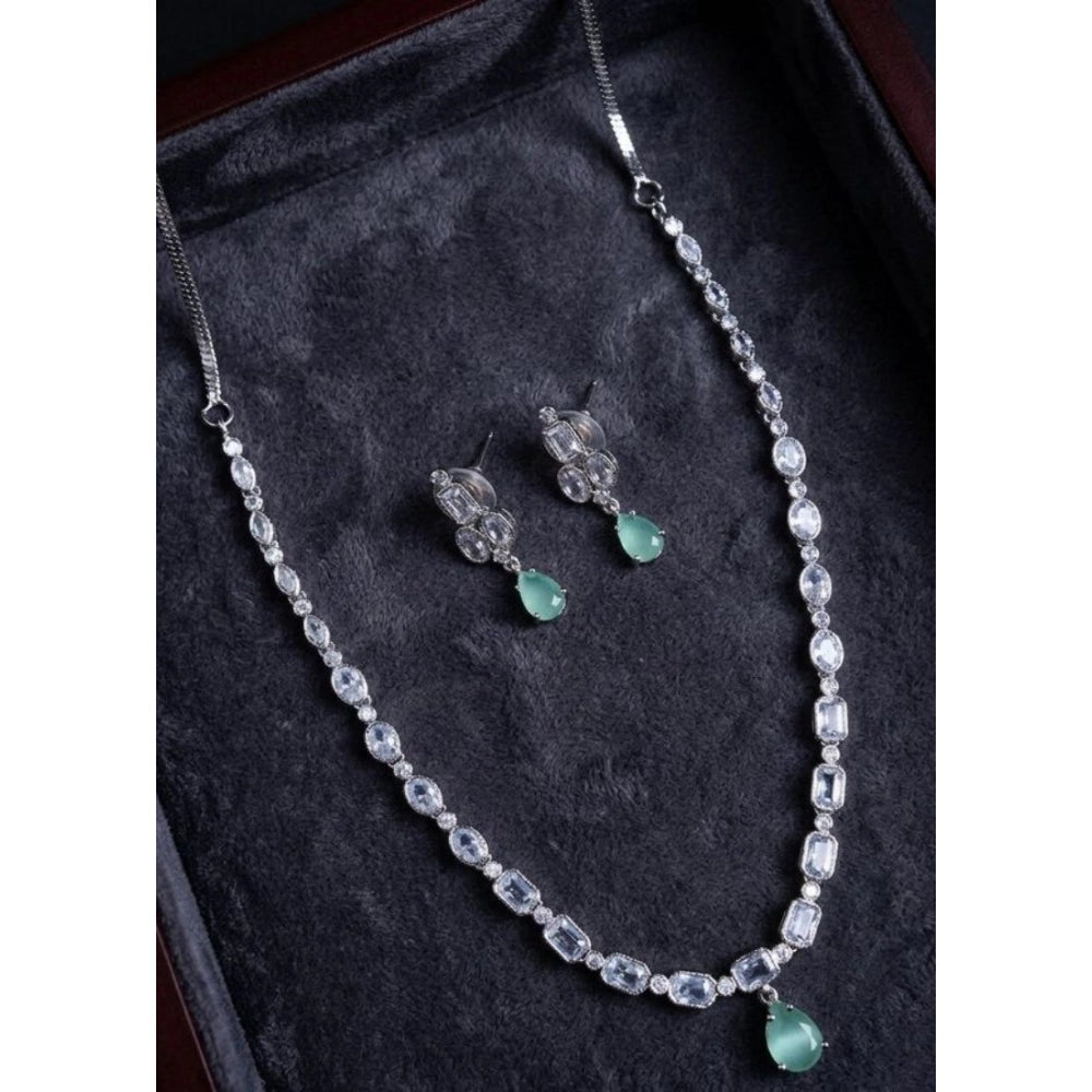 Generic Women's Brass Silver Plated Necklace set (Turquoise)