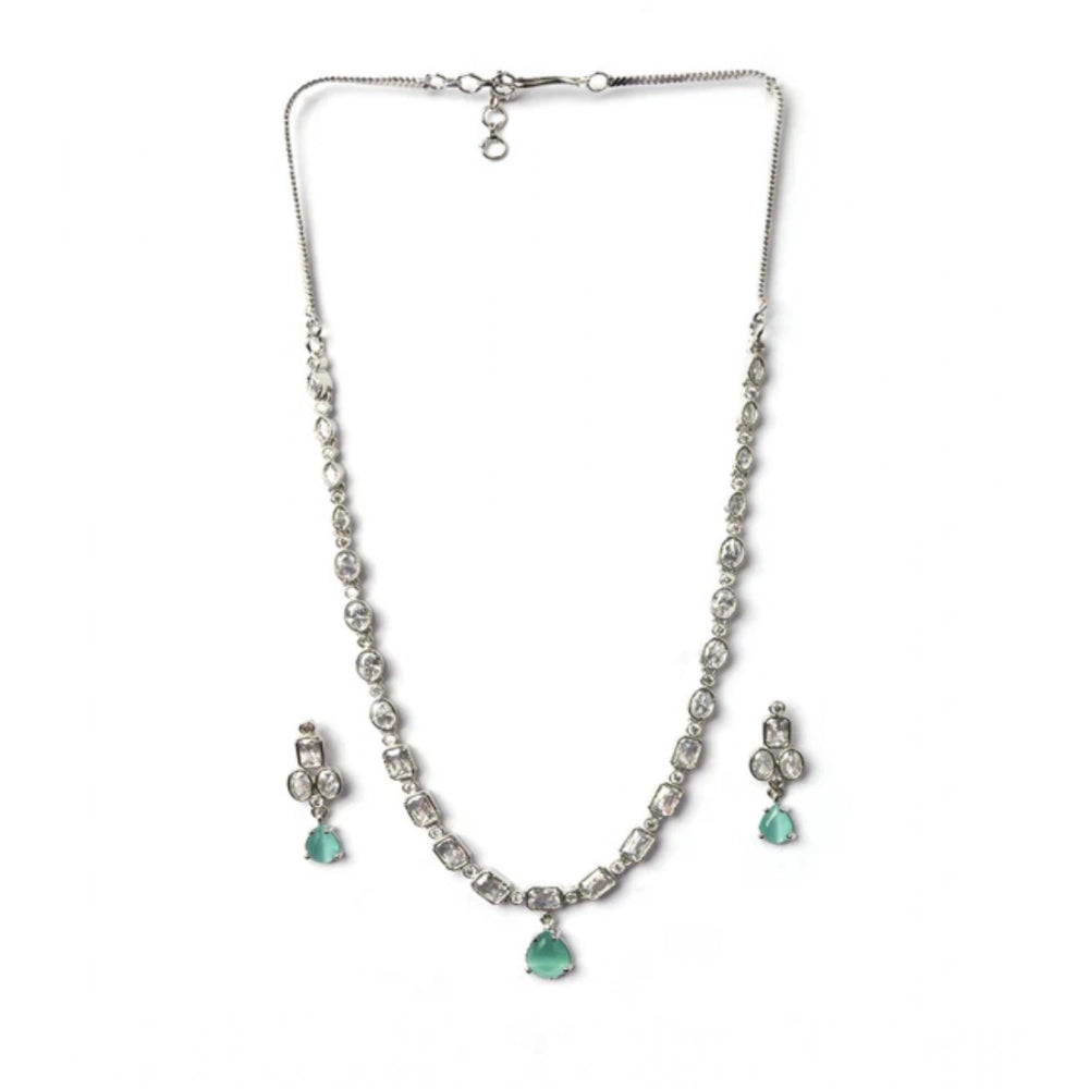 Generic Women's Brass Silver Plated Necklace set (Turquoise)