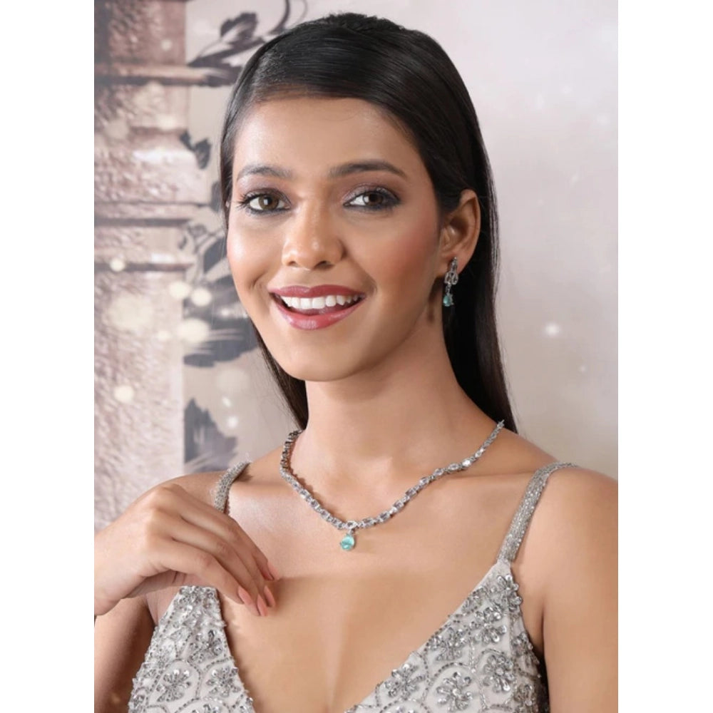 Generic Women's Brass Silver Plated Necklace set (Turquoise)
