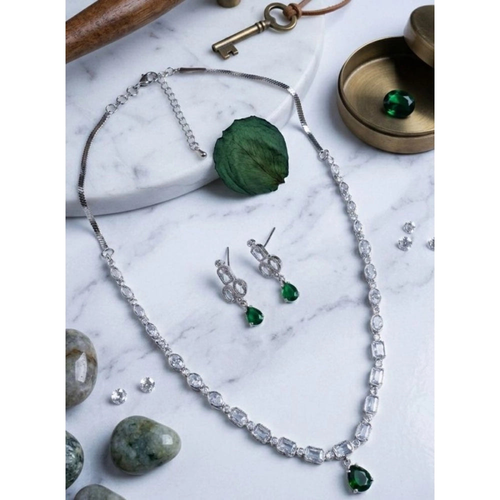 Generic Women's Brass Silver Plated Necklace set (Green)