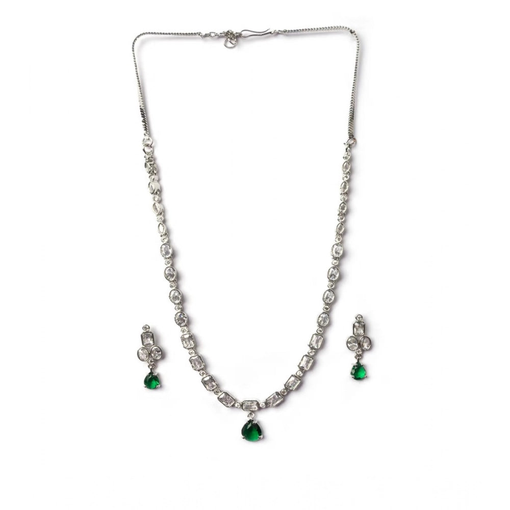 Generic Women's Brass Silver Plated Necklace set (Green)