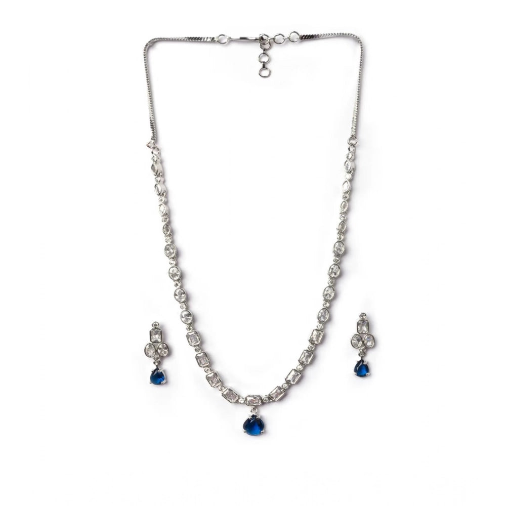 Generic Women's Brass Silver Plated Necklace set (Blue)