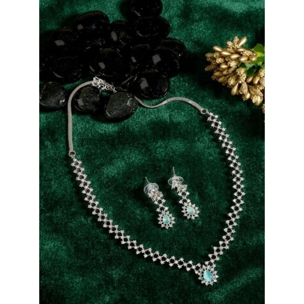Generic Women's Brass Silver Plated Necklace set (Turquoise)