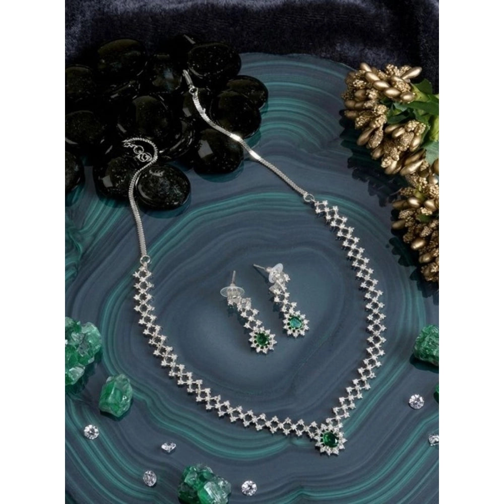 Generic Women's Brass Silver Plated Necklace set (Green)