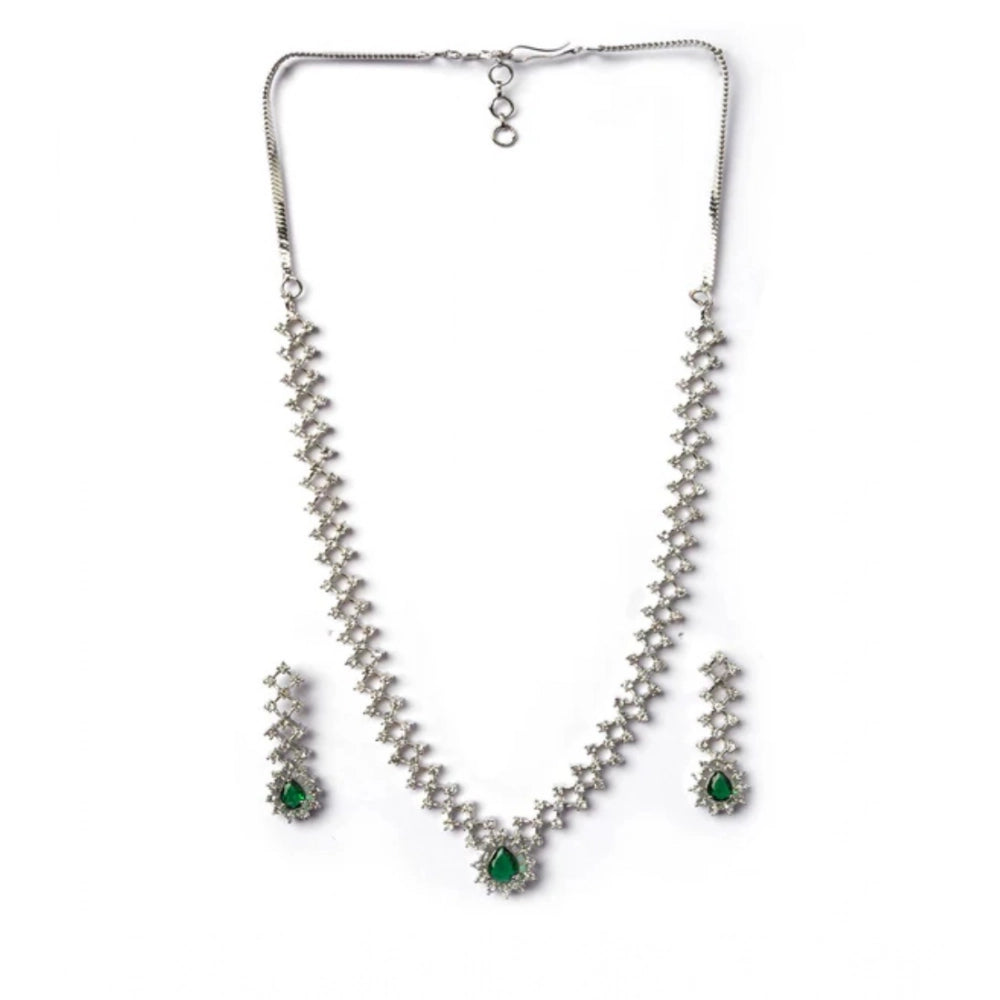 Generic Women's Brass Silver Plated Necklace set (Green)