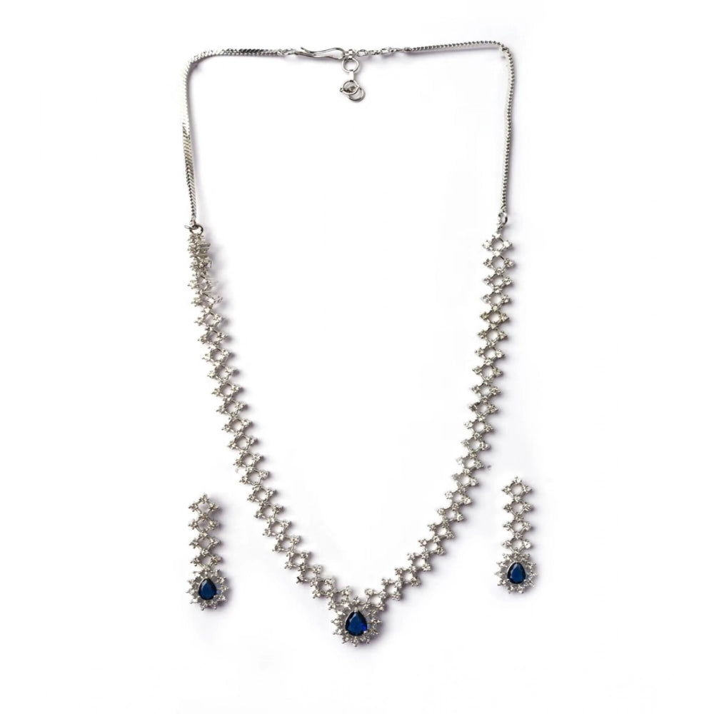Generic Women's Brass Silver Plated Necklace set (Blue)