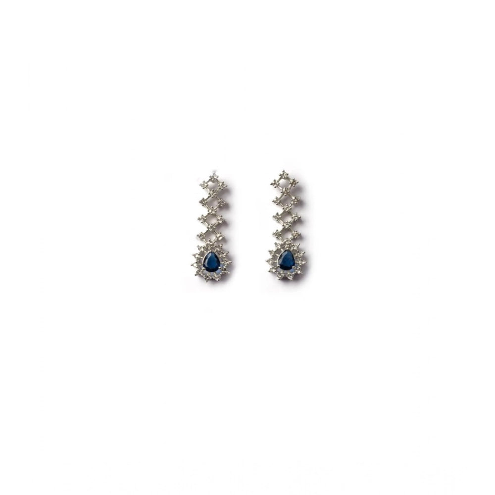 Generic Women's Brass Silver Plated Necklace set (Blue)