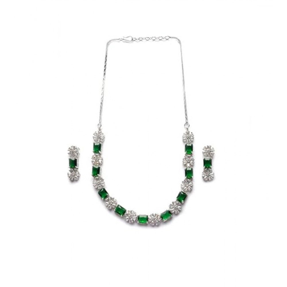 Generic Women's Brass Silver Plated Necklace set (Green)
