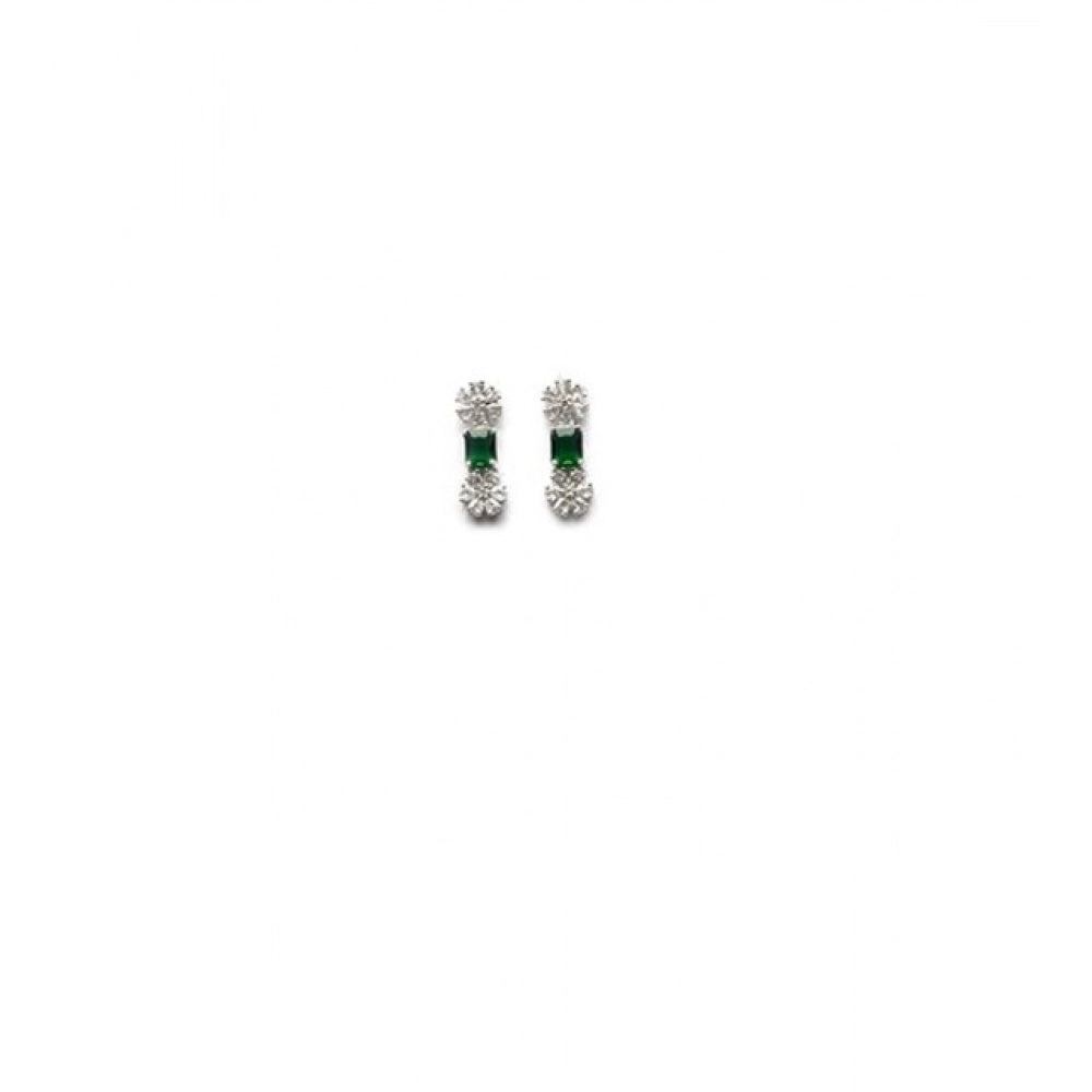 Generic Women's Brass Silver Plated Necklace set (Green)
