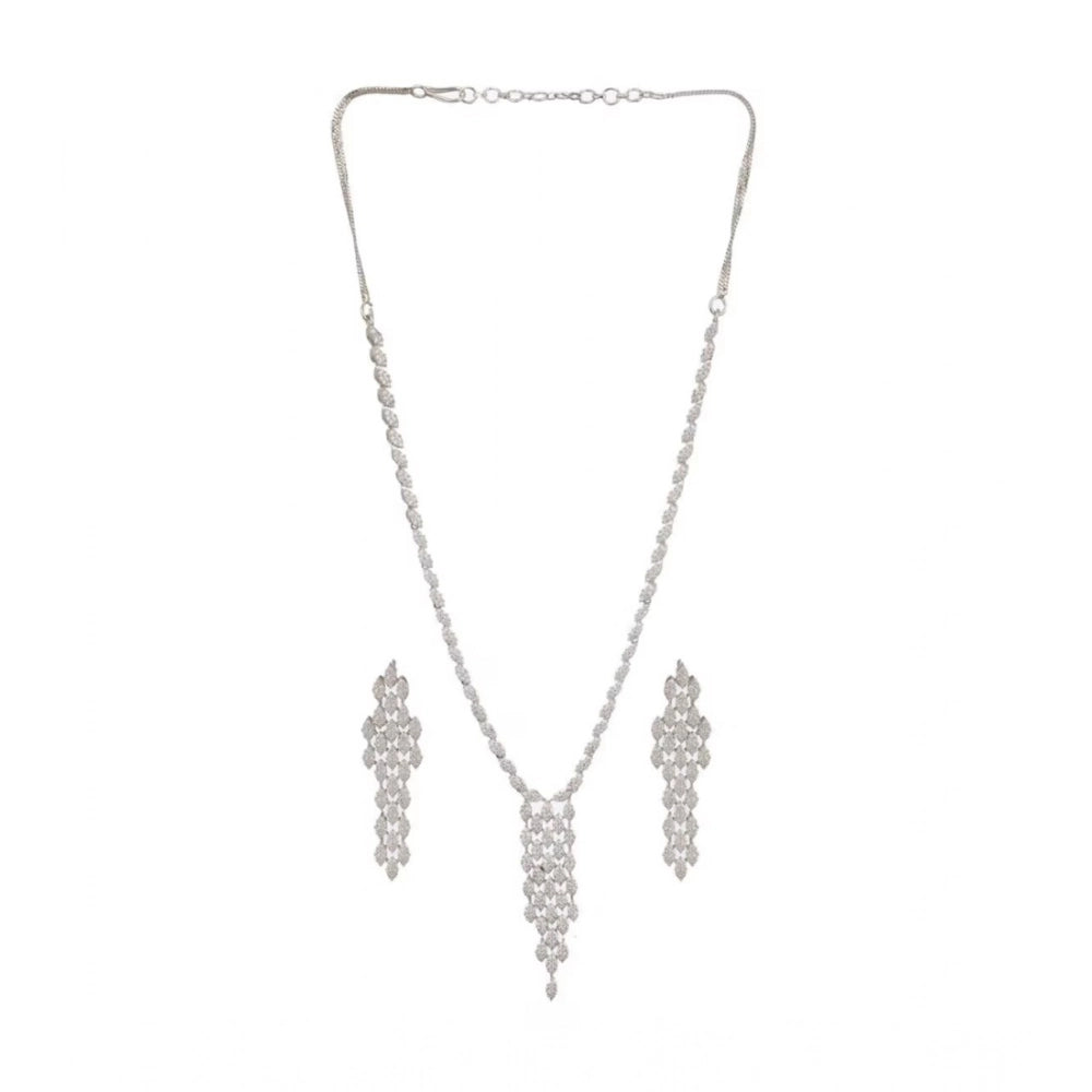 Generic Women's Brass Silver Plated Necklace set (Silver)