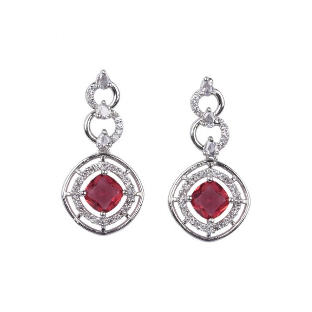 Generic Women's Brass Silver Plated Necklace set (Red)
