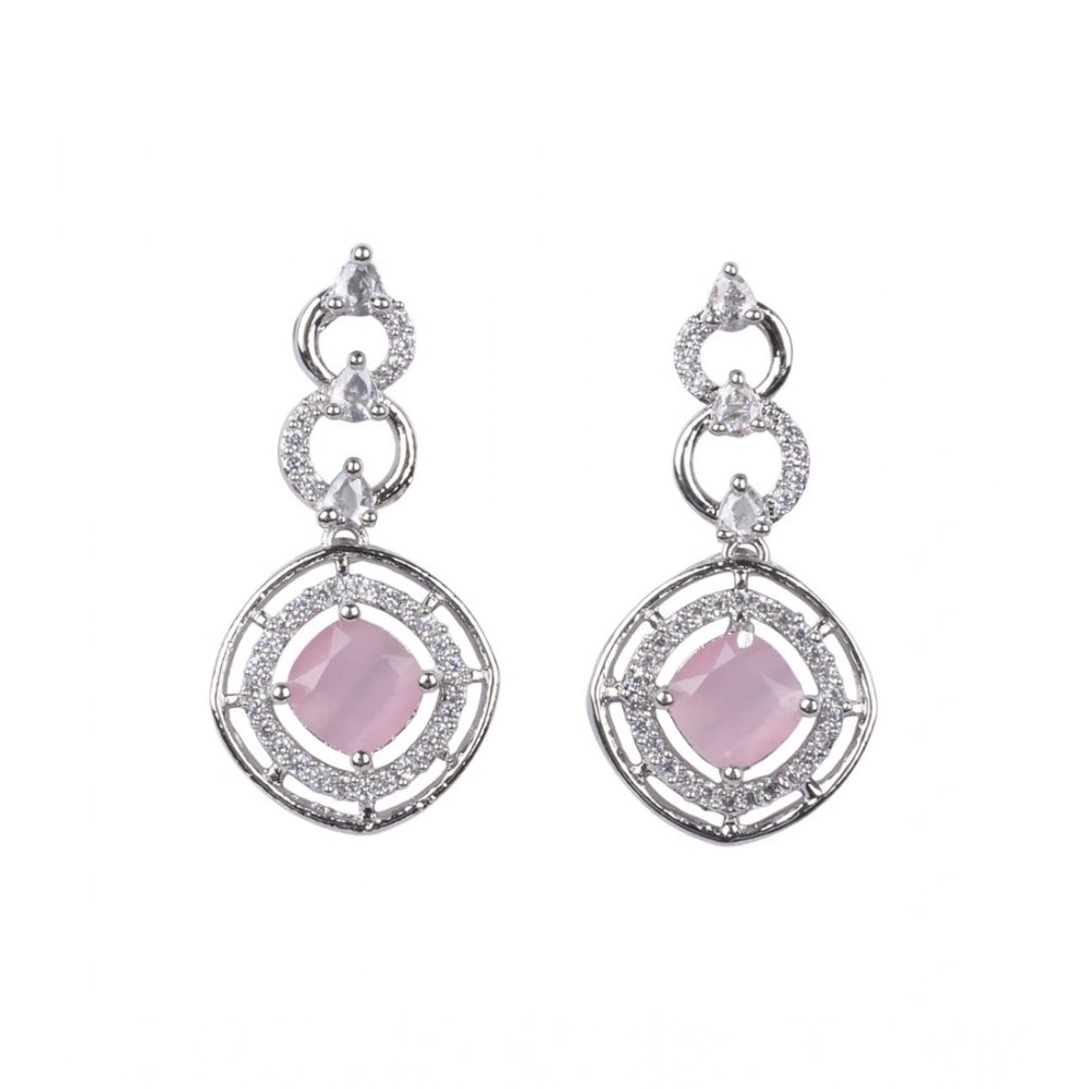 Generic Women's Brass Silver Plated Necklace set (Pink)