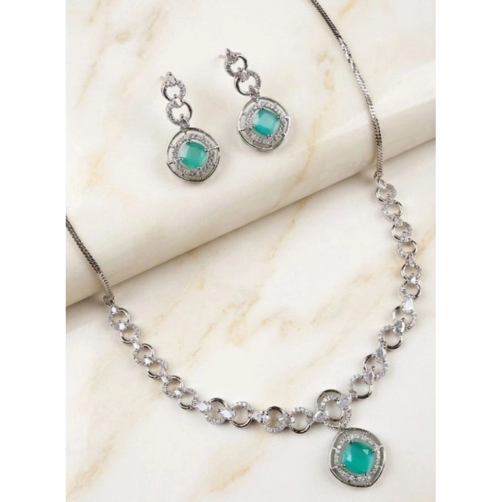 Generic Women's Brass Silver Plated Necklace set (Turquoise)