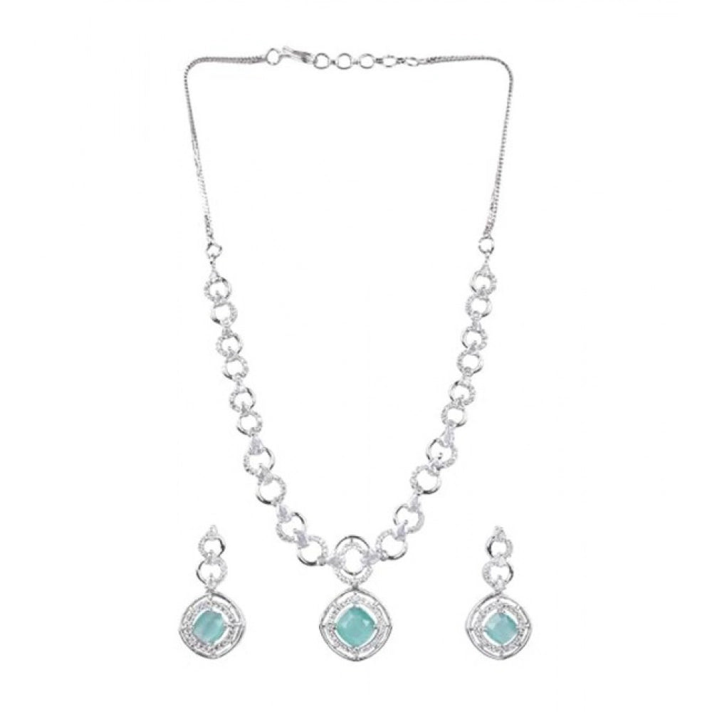 Generic Women's Brass Silver Plated Necklace set (Turquoise)