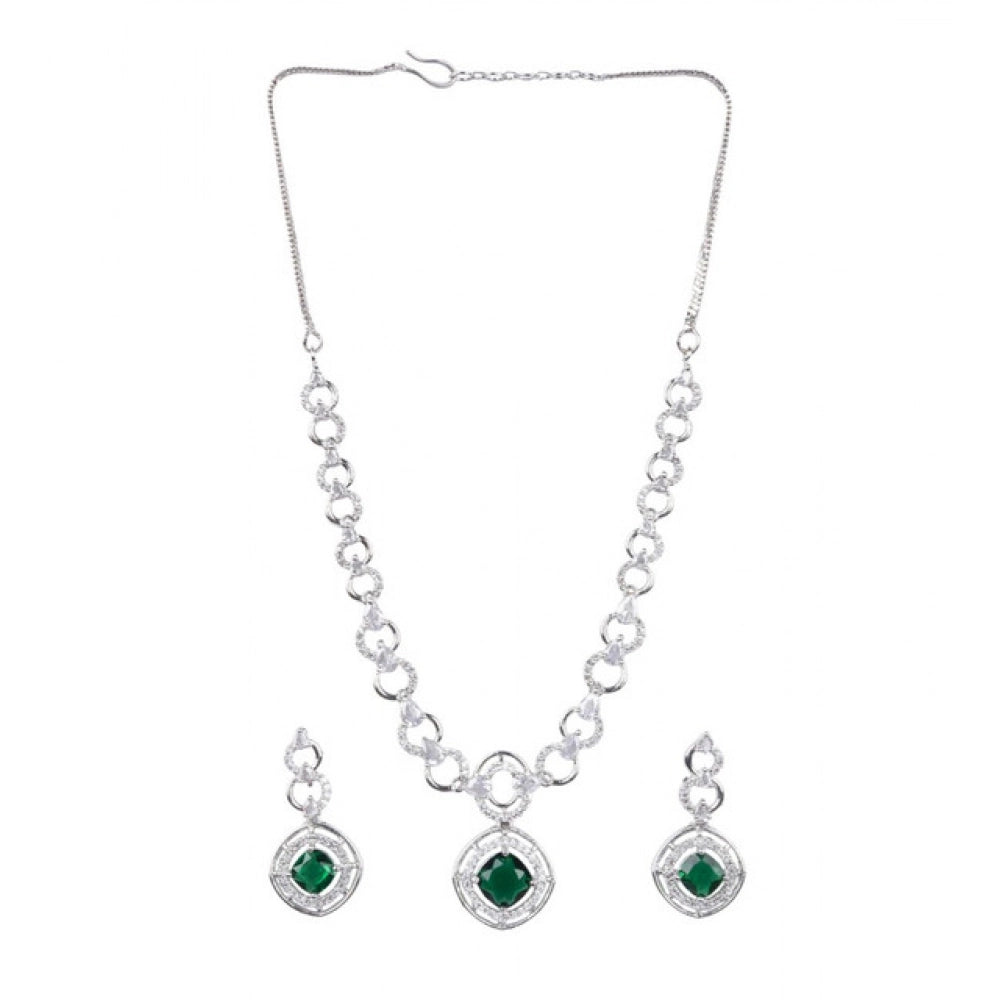 Generic Women's Brass Silver Plated Necklace set (Green)