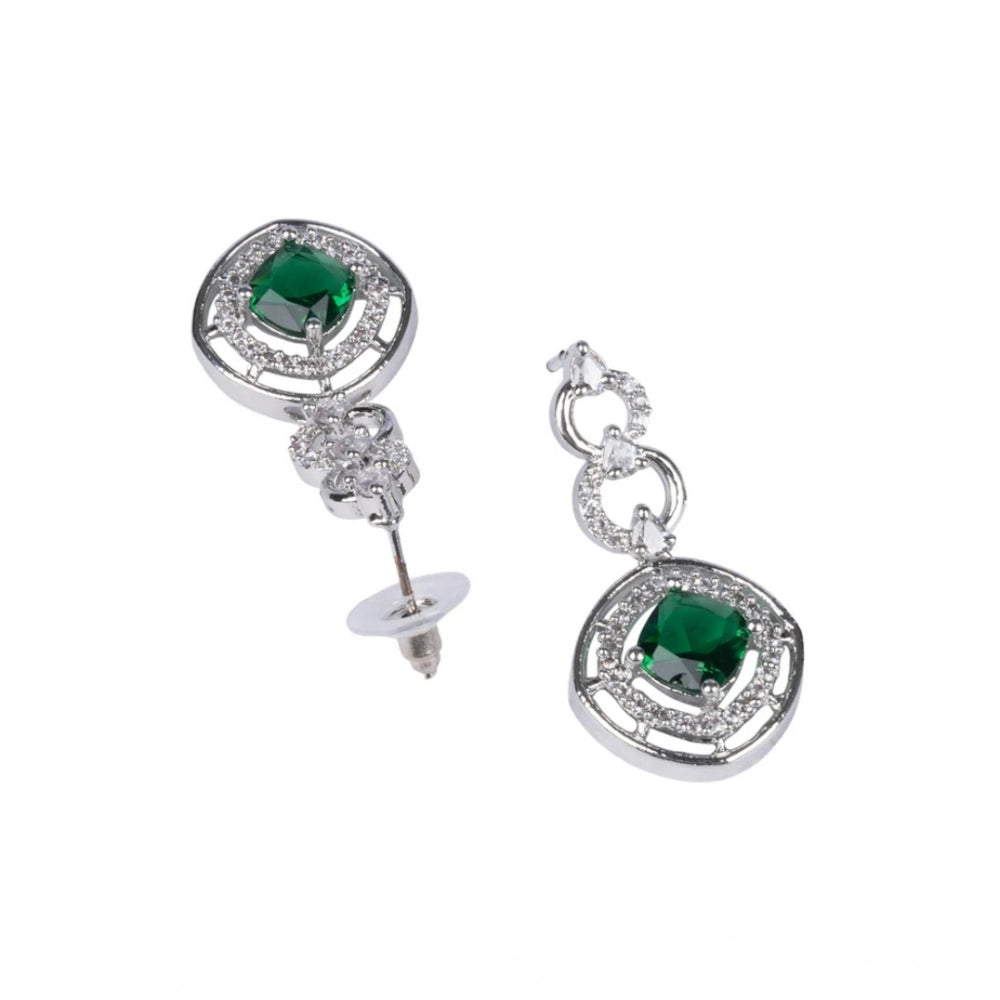 Generic Women's Brass Silver Plated Necklace set (Green)