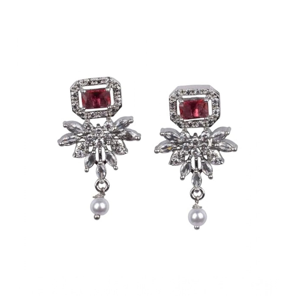 Generic Women's Brass Silver Plated Necklace set (Red)