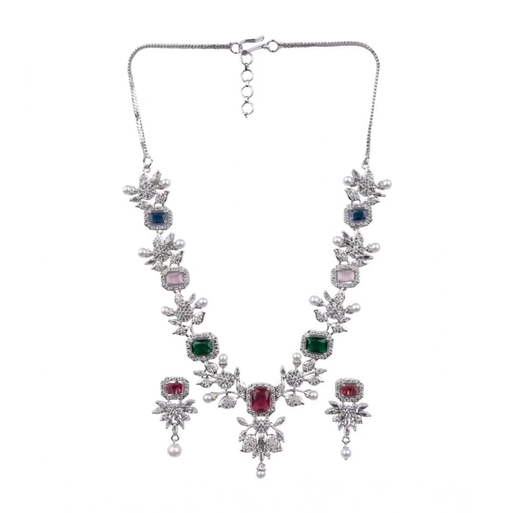 Generic Women's Brass Silver Plated Necklace set (Multicolor)