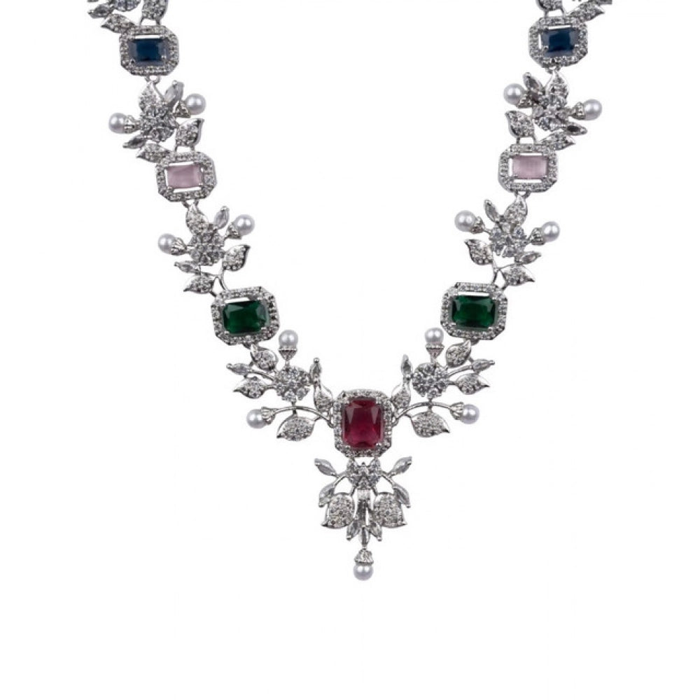 Generic Women's Brass Silver Plated Necklace set (Multicolor)