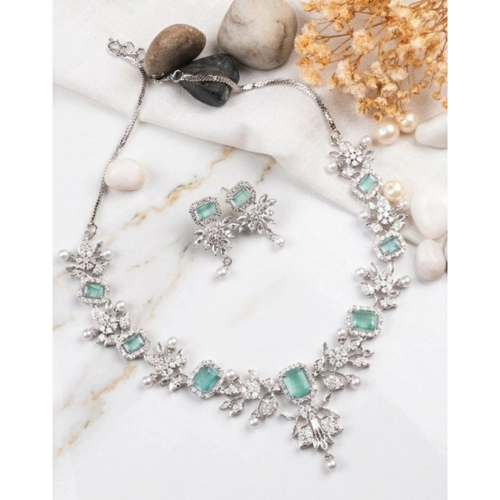 Generic Women's Brass Silver Plated Necklace set (Turquoise)
