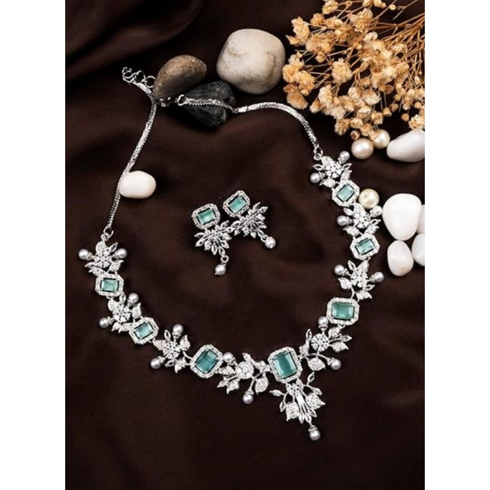 Generic Women's Brass Silver Plated Necklace set (Turquoise)