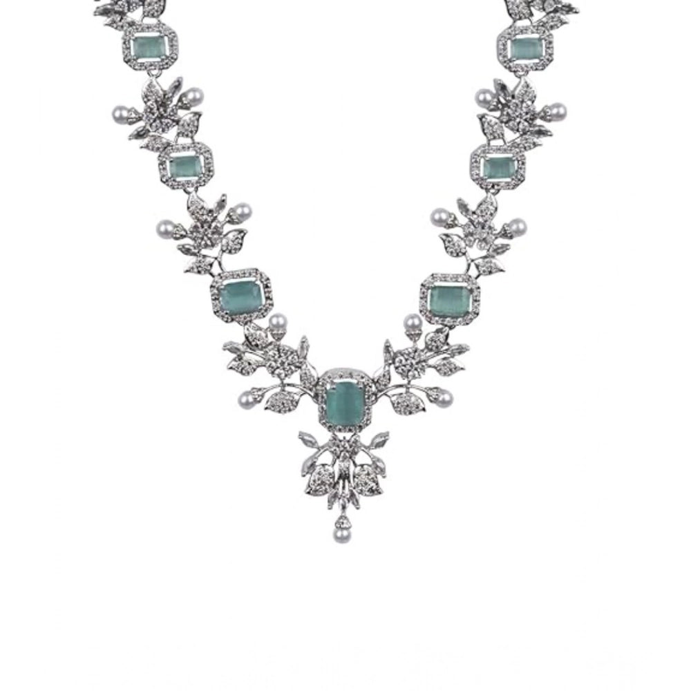Generic Women's Brass Silver Plated Necklace set (Turquoise)