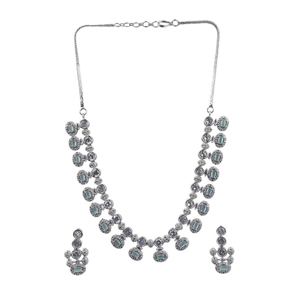 Generic Women's Brass Silver Plated Necklace set (Turquoise)