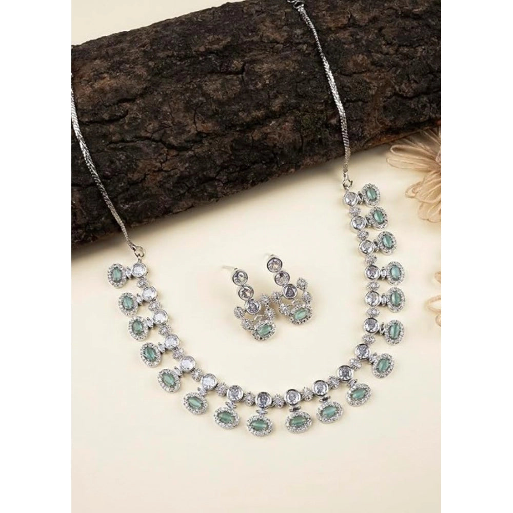 Generic Women's Brass Silver Plated Necklace set (Turquoise)