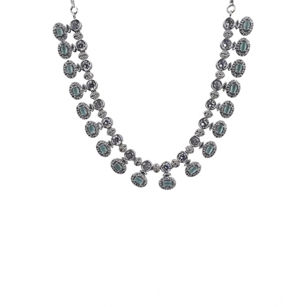 Generic Women's Brass Silver Plated Necklace set (Turquoise)